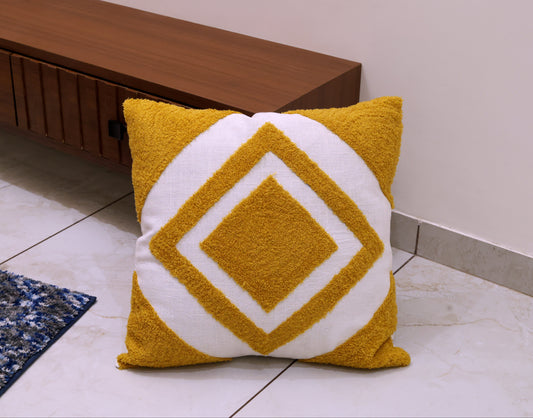 Amber Dusk Mustard Yellow Embroidered Cotton Cushion Cover – Set of 2